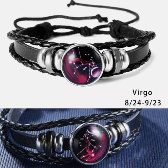 Virgo Constellation Zodiac Charm Leather Wristband - Picture 4 of 5
